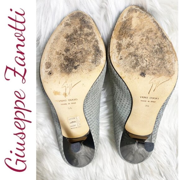 GIUSEPPE ZANOTTI Sloane Snake Print Peep Toe Stiletto Platform Heels Gray, 36 - Picture 5 of 10